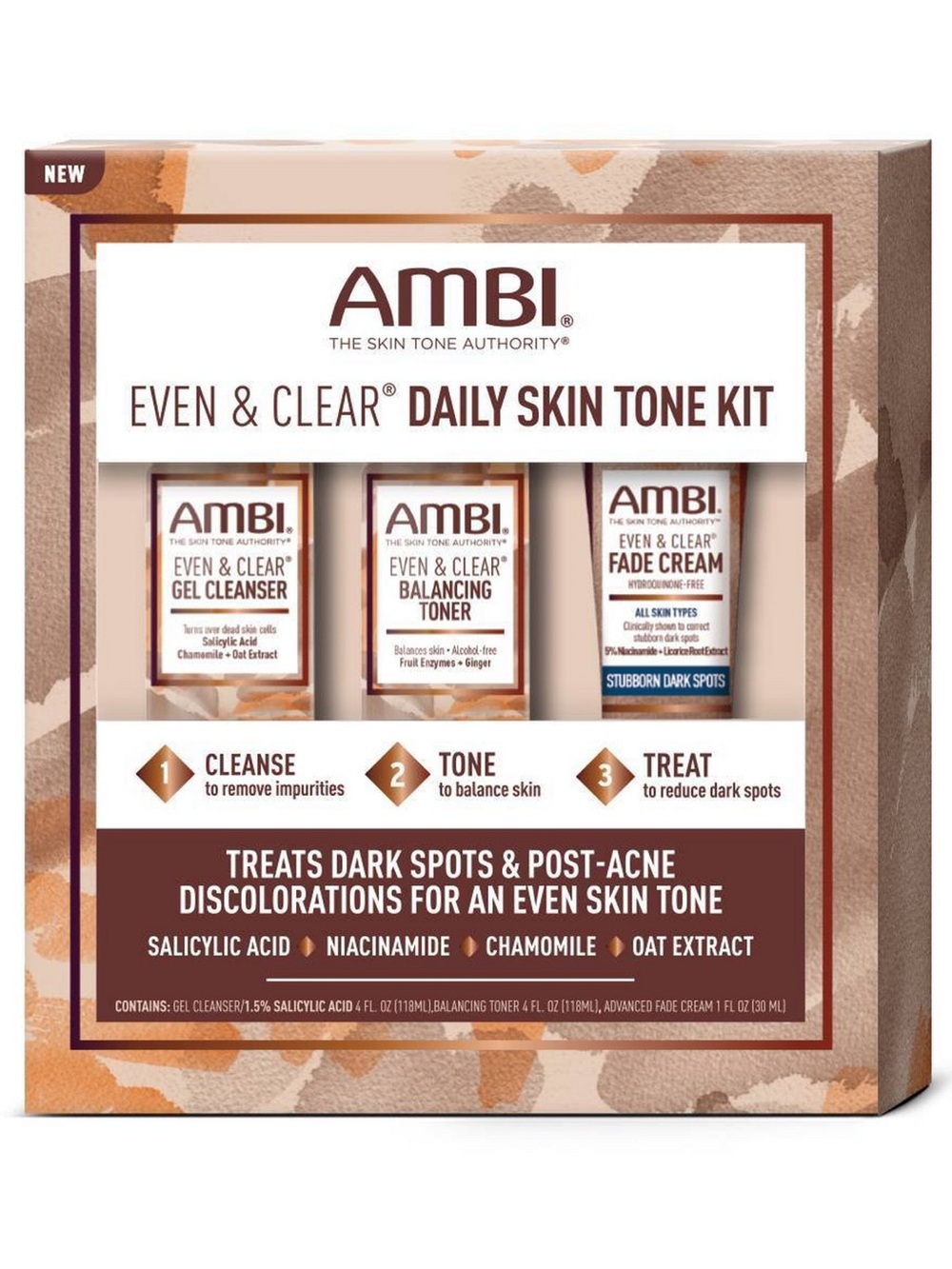 AMBI Even & Clear Daily Skin Tone Kit - Cleanse, Tone Alcohol-Free & Treat